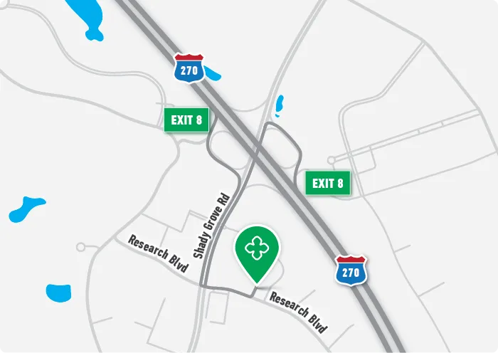 Map showing Rockville Medical Care at 2401 Research Blvd., Rockville, MD
